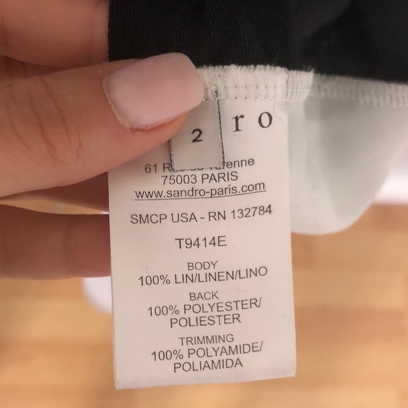 Sandro Tetu Lace Trim Linen Tee Size 2/Medium - Picture 5 of 6
